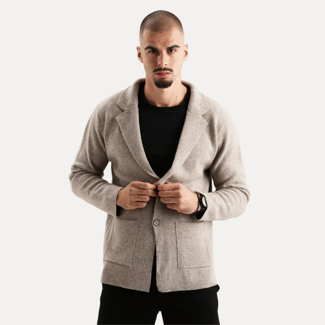Veste Homme Laine Gris Clair avec Poches et Col Montant - LuxeStyle