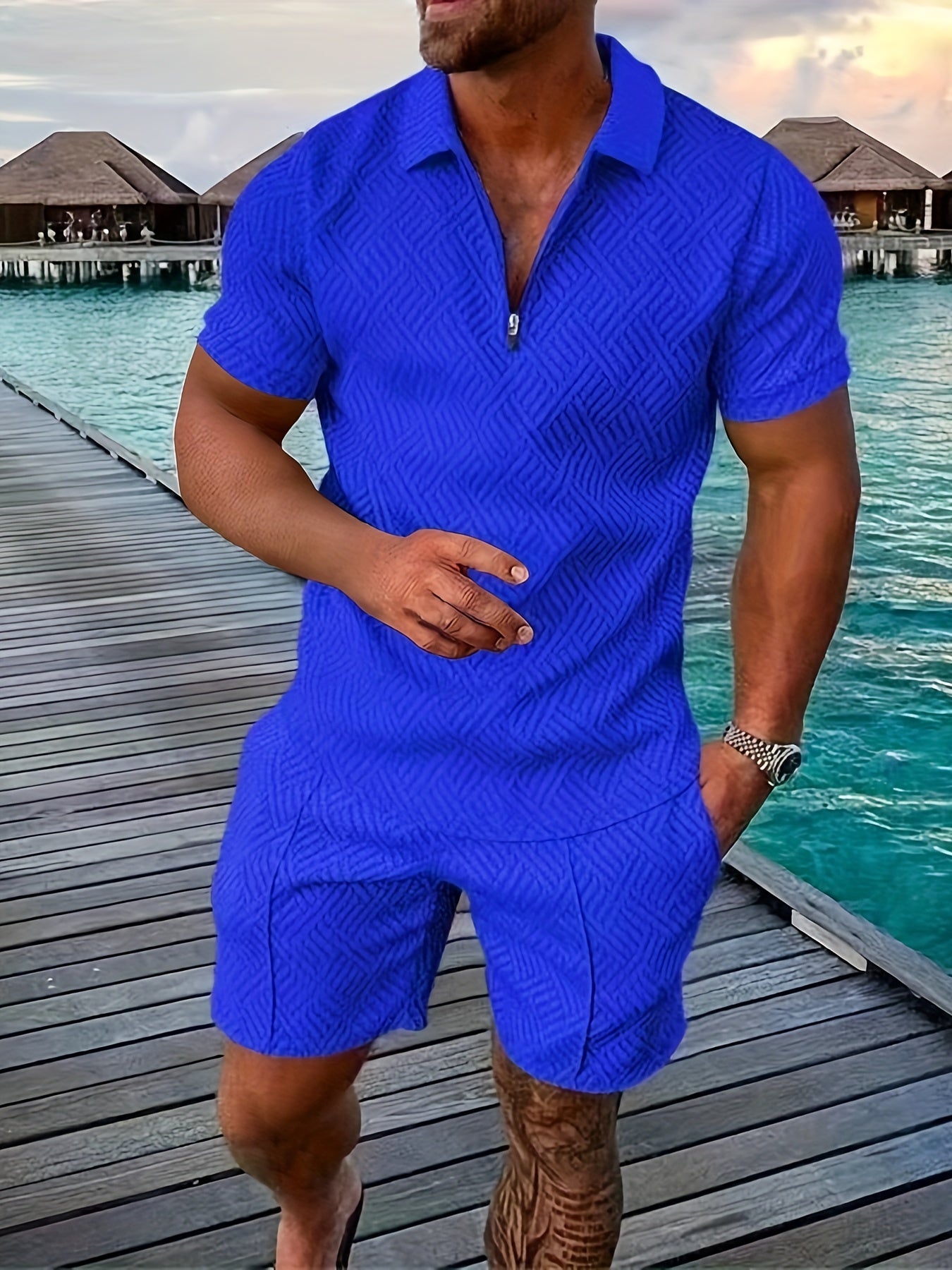 Ensemble Homme Été – Short Décontracté avec Haut Zippé & Tissu Léger
