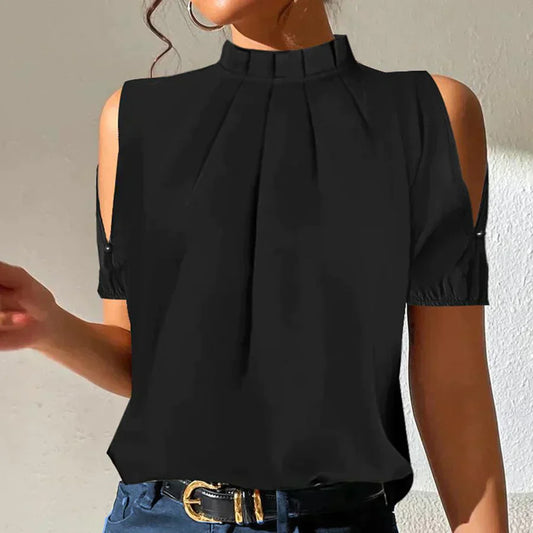 Blouse Élégante Découpe pour Femme au Col Plissé - LuxeStyle