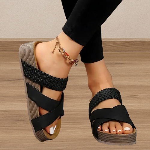 Sandales Femmes Été Bride Tressée et Talon Élastique