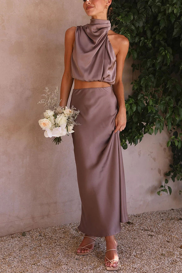 Robe de Soirée Élégante Femme - Ensemble 2 Pièces Satin Luxe