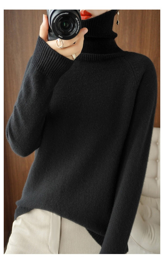 Pull femme noir douillet en laine mélangée - LuxeStyle
