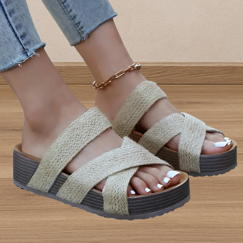 Sandales Femmes Été Bride Tressée et Talon Élastique
