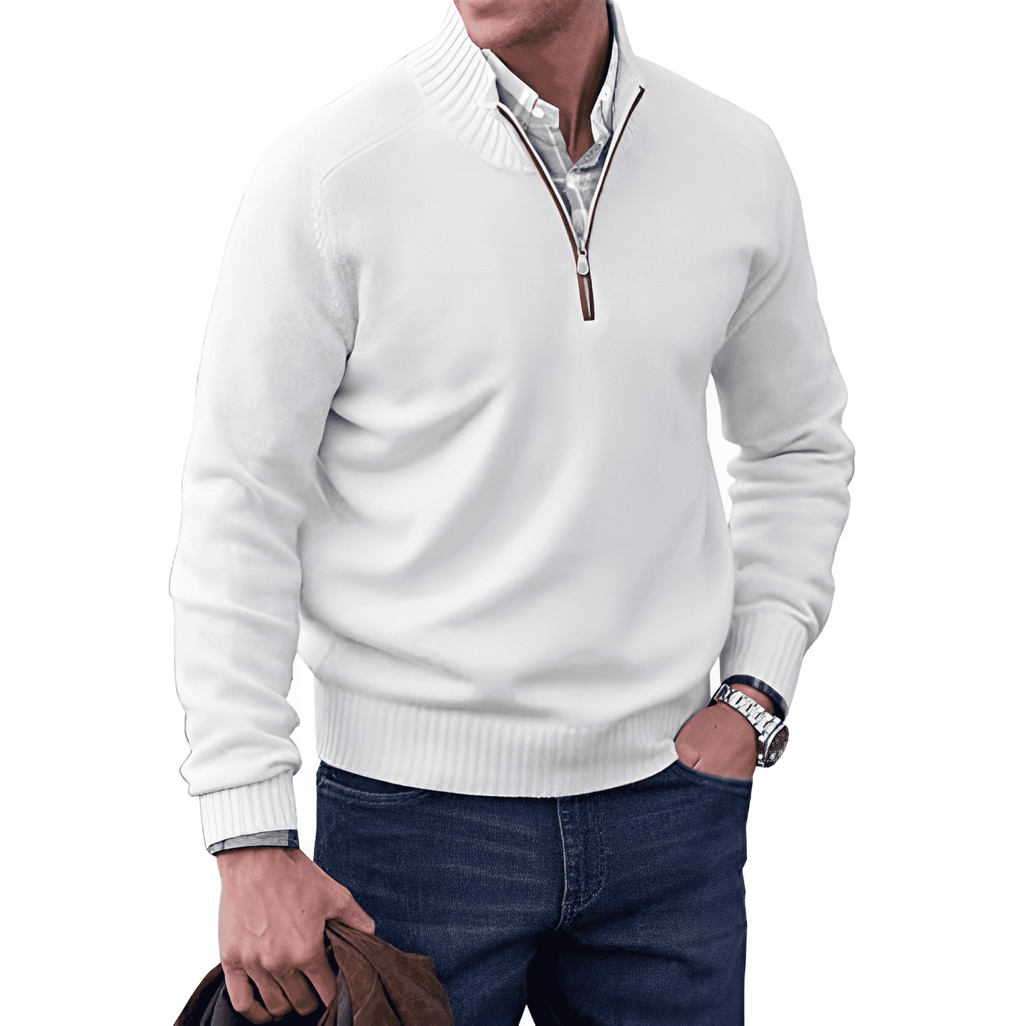 Pull Homme Laine Gris Chic Zippé