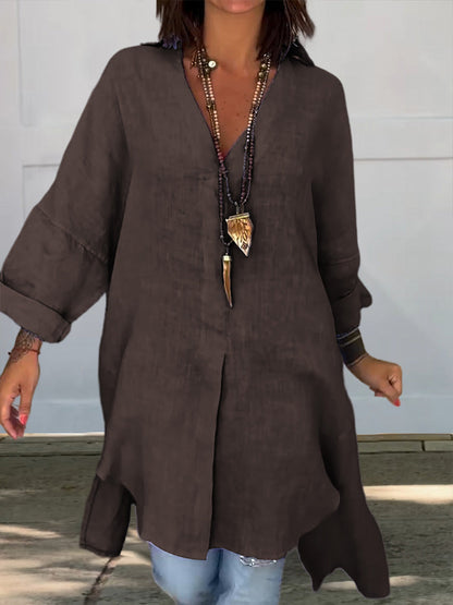 Blouse Féminine Brun à Manches Longues Décontractée
