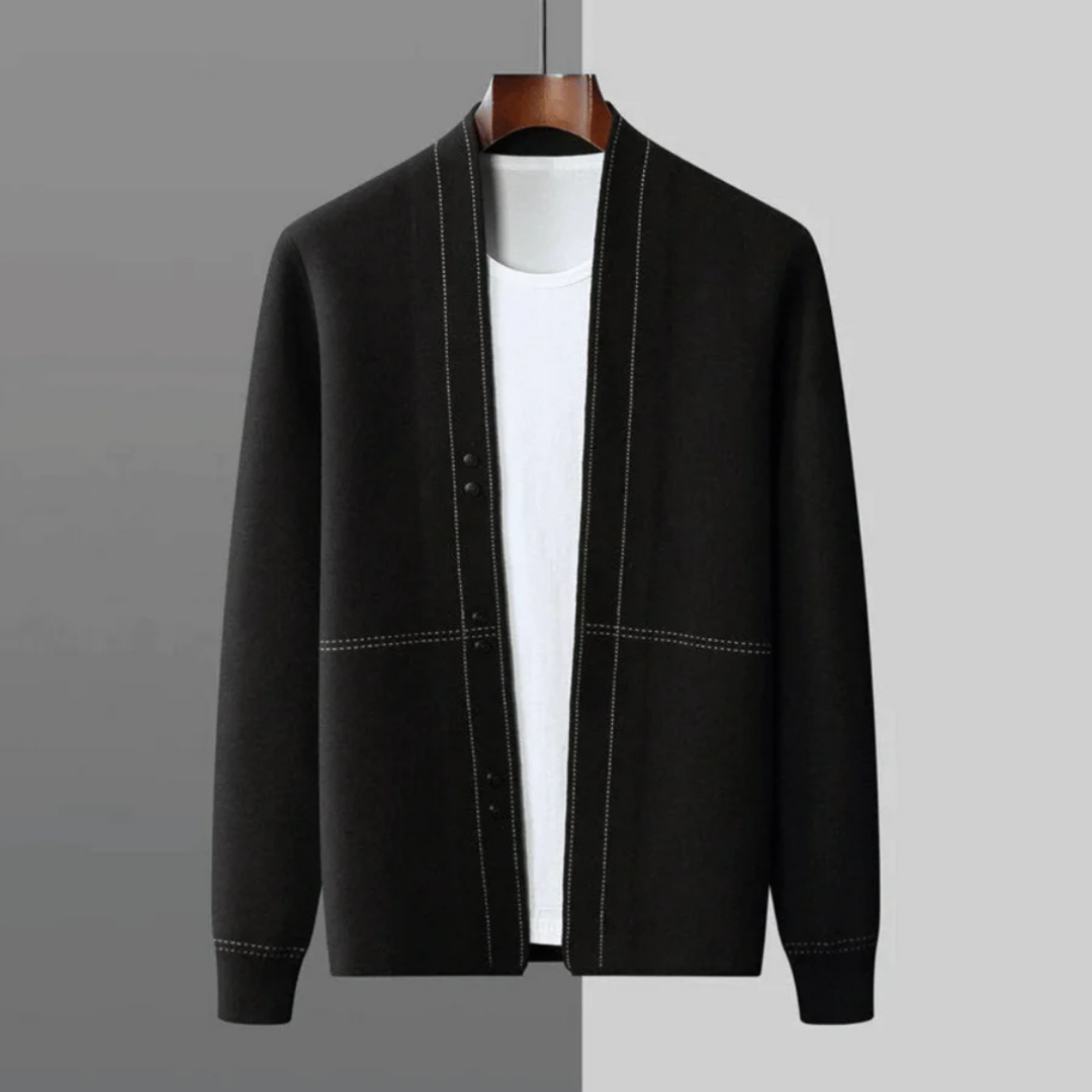 Pull en laine noir boutonné homme