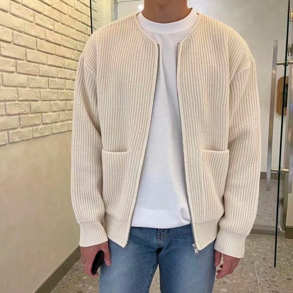 Cardigan Homme Décontracté en Maille Épaisse avec Poches