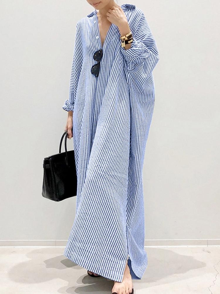 Robe Été à Rayures avec Manches Fluides pour Femme
