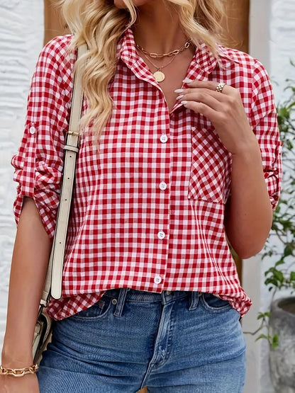 Blouse Été Carreaux Boutons pour Femme - LuxeStyle