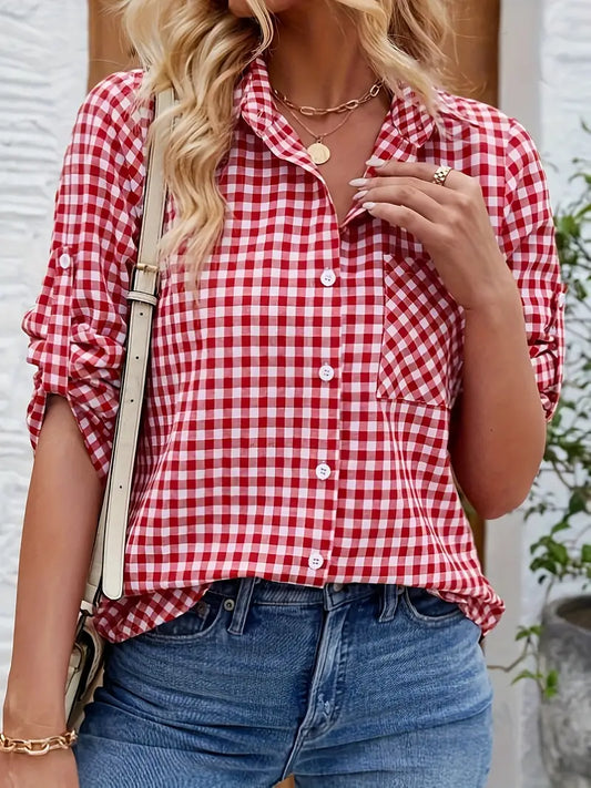 Blouse Été Carreaux Boutons pour Femme - LuxeStyle