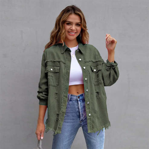 Blouson denim vert femme tendance - LuxeStyle