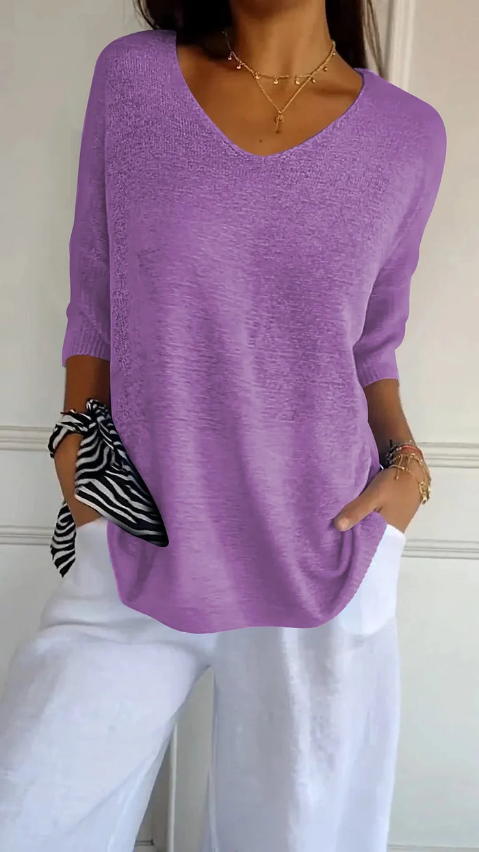 Pull Femme Rose Manches Courtes Élégant
