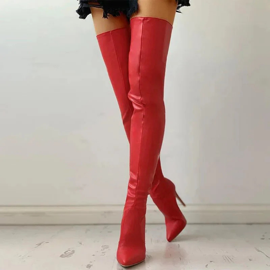 Bottes Femmes Rouges Élégantes en Cuir Artificiel - LuxeStyle