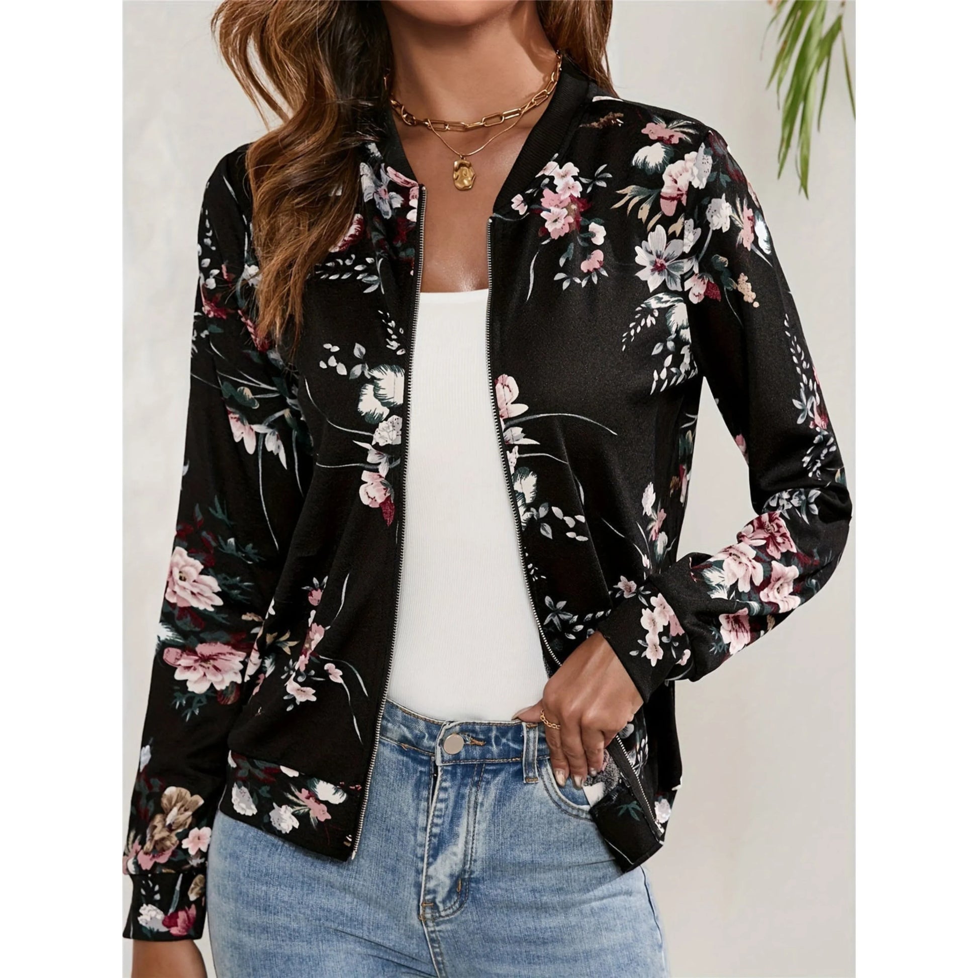 Veste Bomber Femmes Imprimé Floral Relaxe - luxestyle