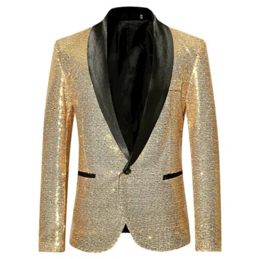 Blazer À Paillettes Pour Homme Avec Revers Noir | Brillant