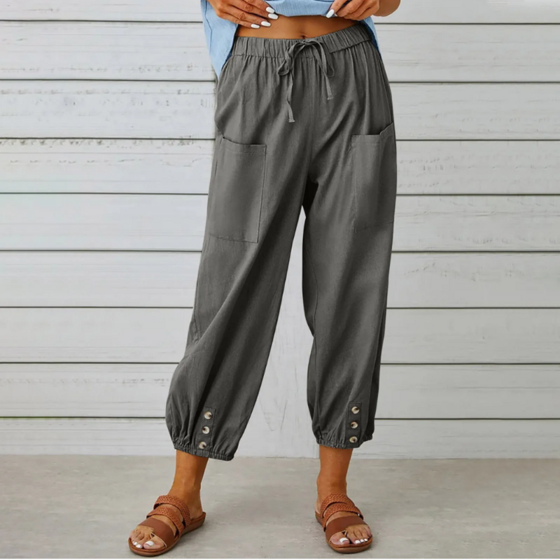 Pantalon Lin Décontracté Femme Taille Élevée