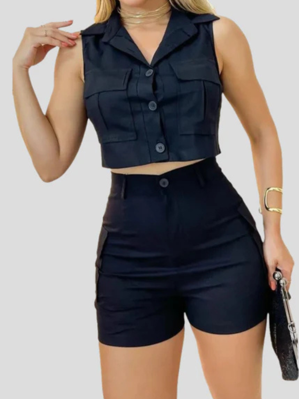 Ensemble Été Femme - Top Court & Short Brillant Taille Parfaite