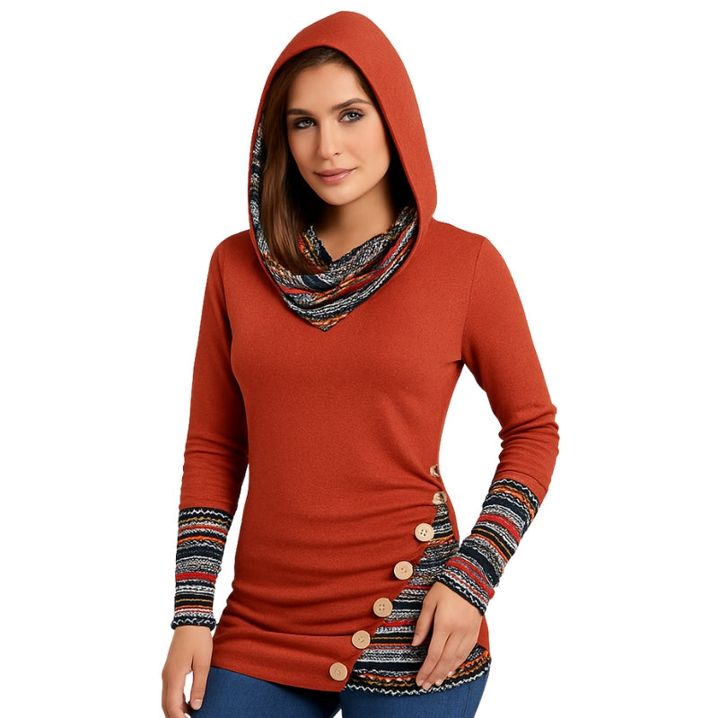 Sweat à capuche chic avec boutons et manches longues