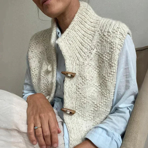 Gilet femme en laine douce avec boutons naturels