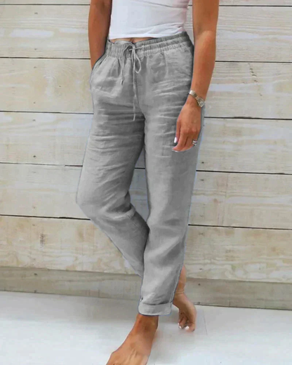 Pantalon Lin Clair Élastiqué Femme
