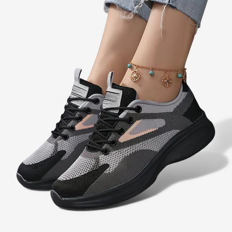 Baskets Femmes Confort avec Lacets et Semelle Grip