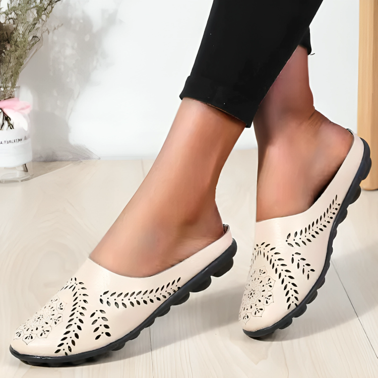 Mocassins Femmes Plates à Bout Rond et Cuir Lisse