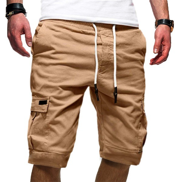 Short décontracté coton beige homme avec poches latérales