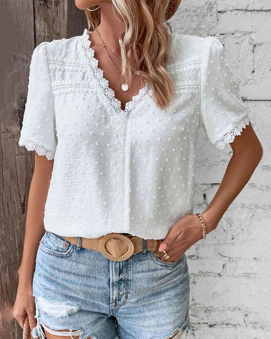 Blouse Coton Féminine - Blouse Chic Dentelle & Manches Volume - LuxeStyle