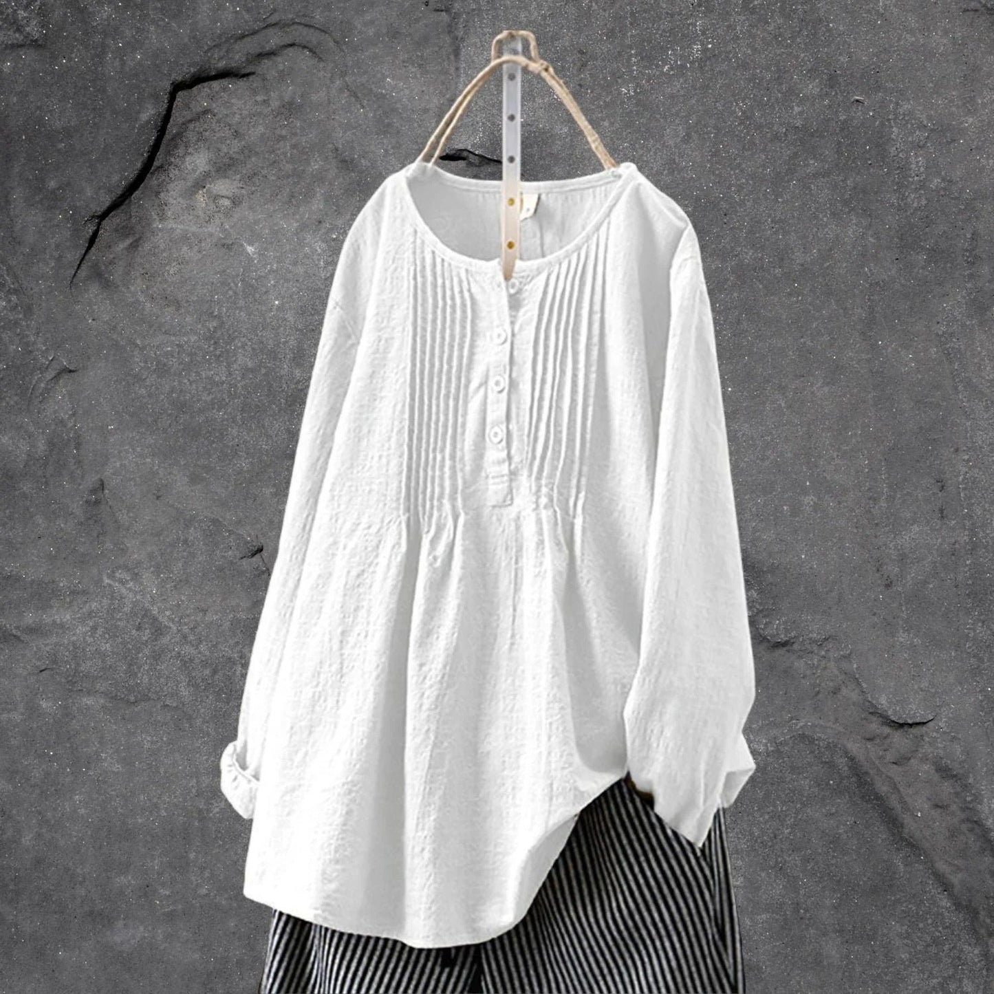 Blouse Été Féminine - Blouse Légère à Manches Longues avec Boutons et Plis