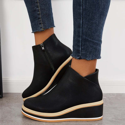 Bottines Femme Élégantes – Chaussures à Talon Plat avec Fermeture Éclair, Confort et Résistantes