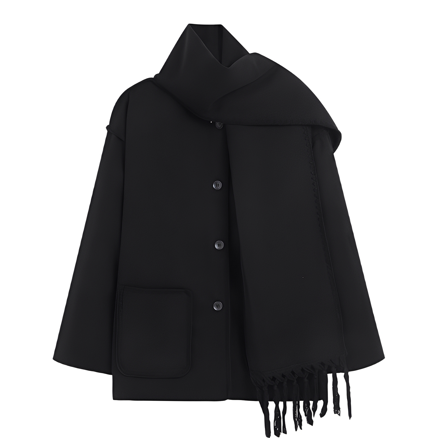 Manteau Femme Élégant en Laine avec Écharpe Élégante
