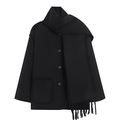 Manteau Femme Élégant en Laine avec Écharpe Élégante