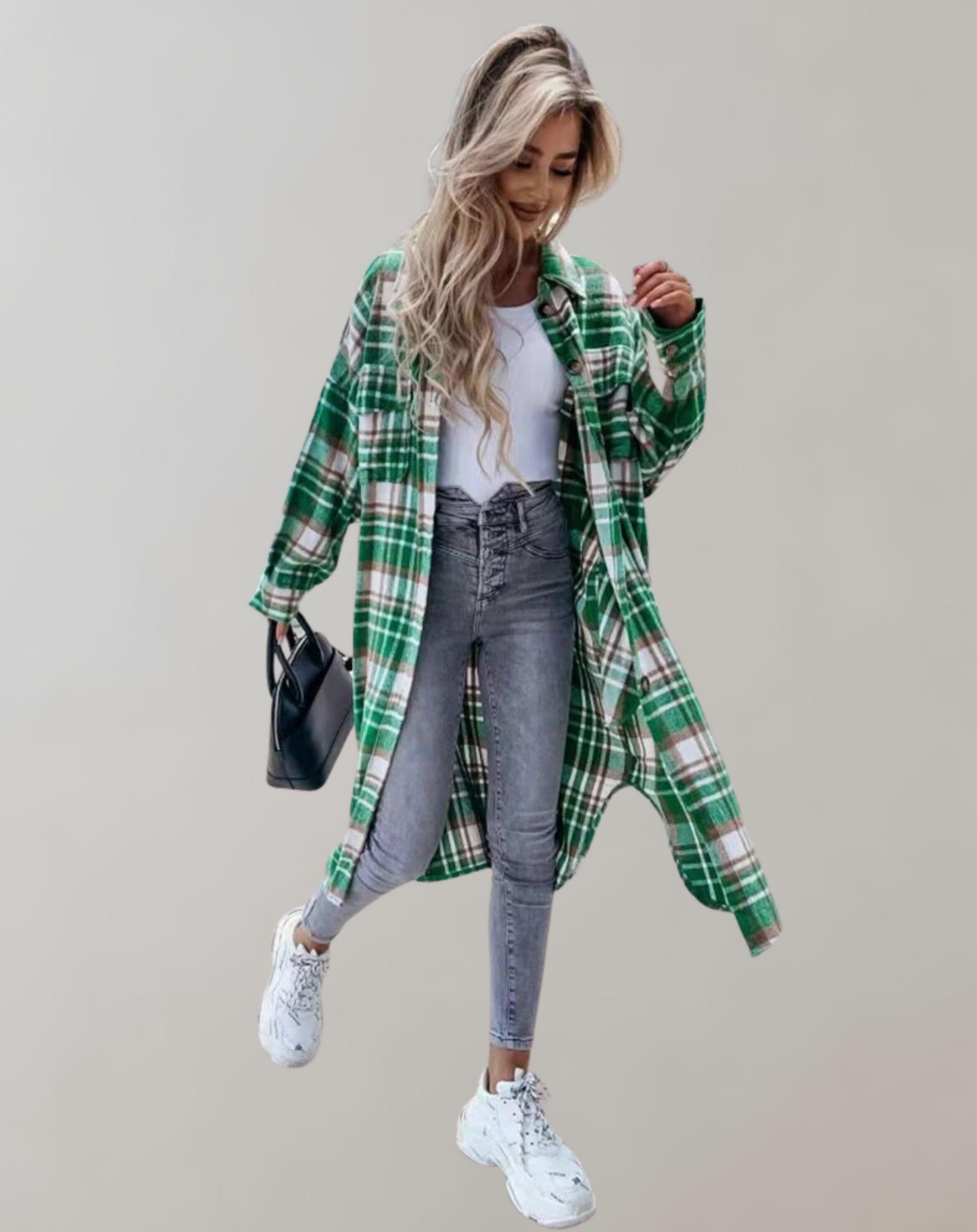 Manteau Femme Hiver Carreaux Élégant à Boutons