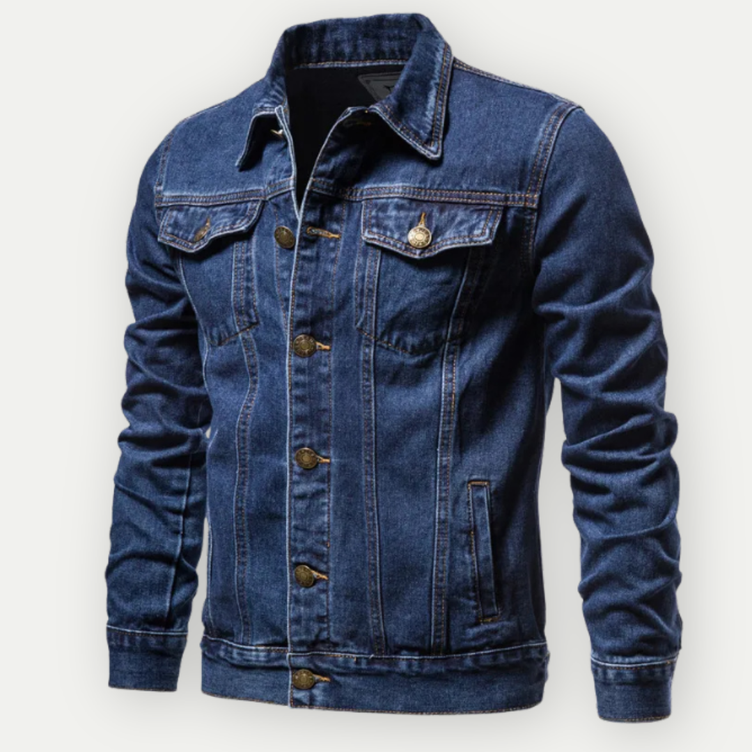 Veste Denim Décontractée Bleu Foncé avec Poignets Élastiqués