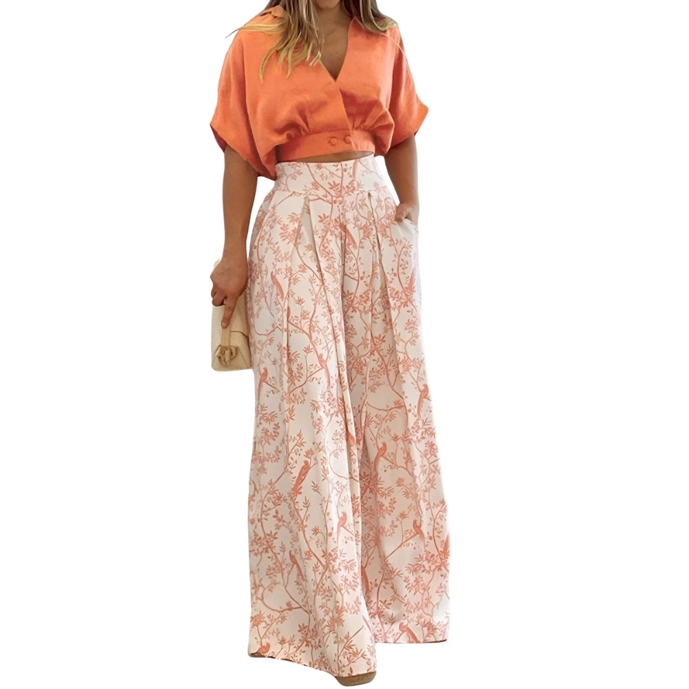Beate - Ensemble Élégant avec Chemise à Manches Bouffantes et Pantalon Large