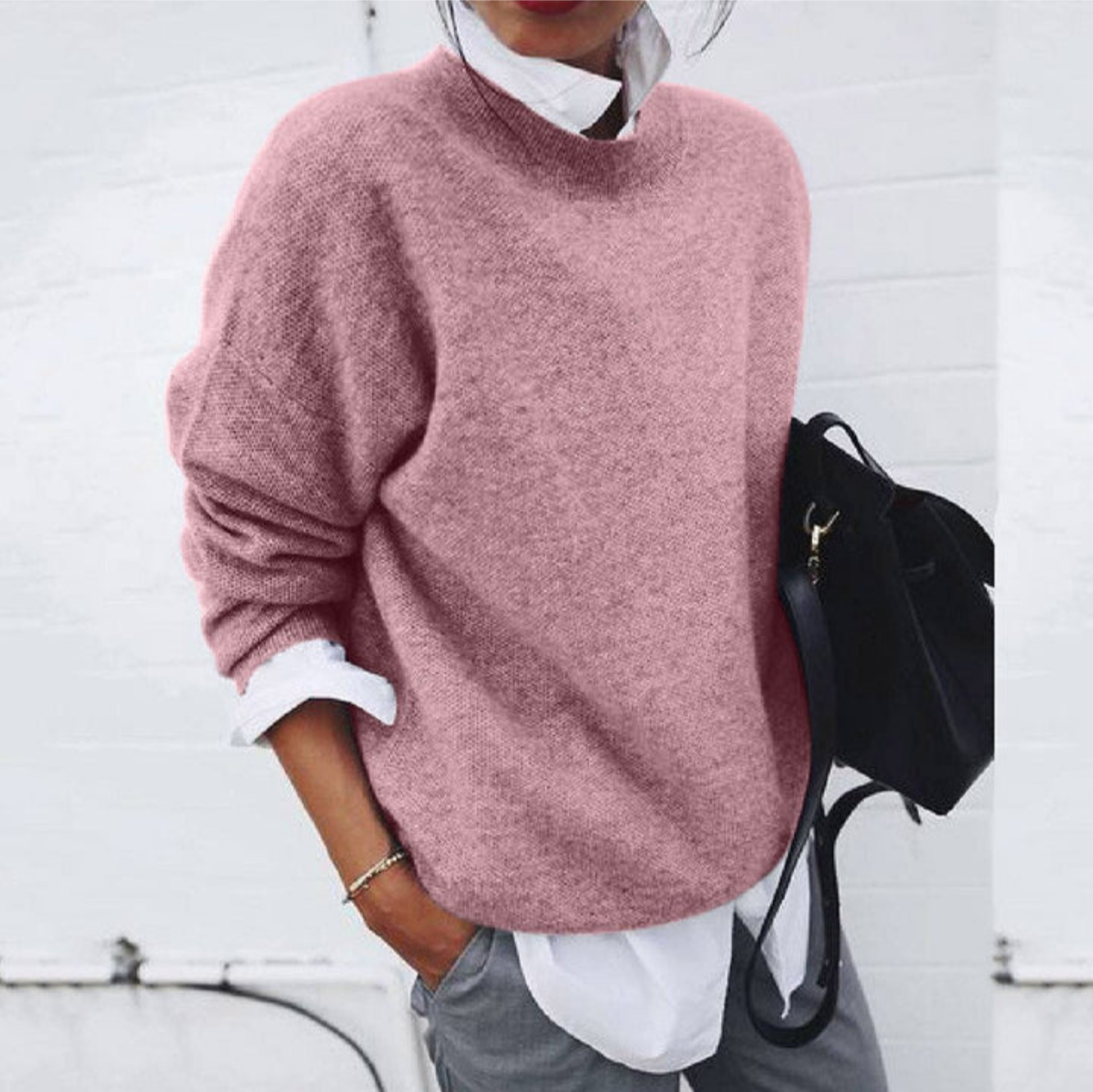 Pull Femme Hiver Douillet Col Rond Brun
