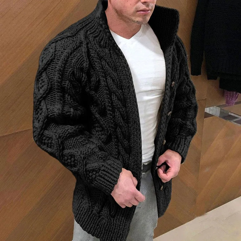 Gilet Homme Maille Épaisse Noir Boutonné - LuxeStyle