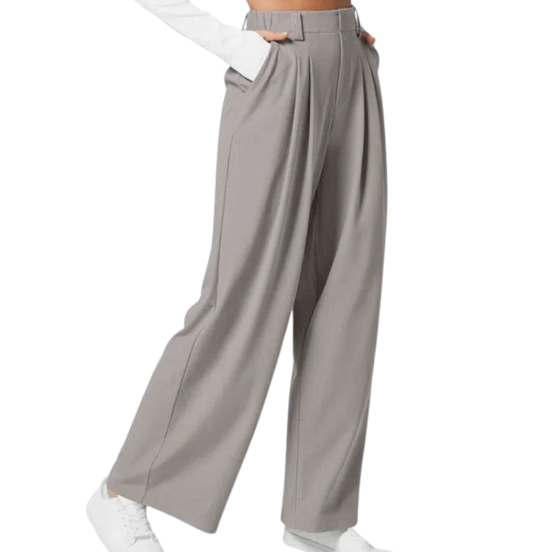 Pantalon Femme Élégant Taille Haute avec Poches Côtelées