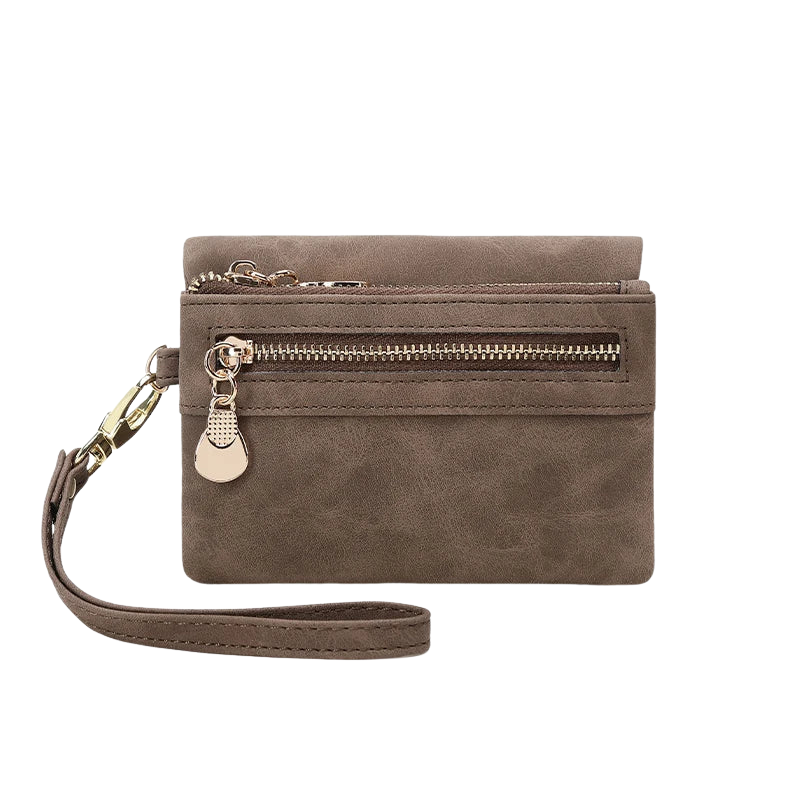 Porte-monnaie zippé femme avec poignée et compartiments latéraux