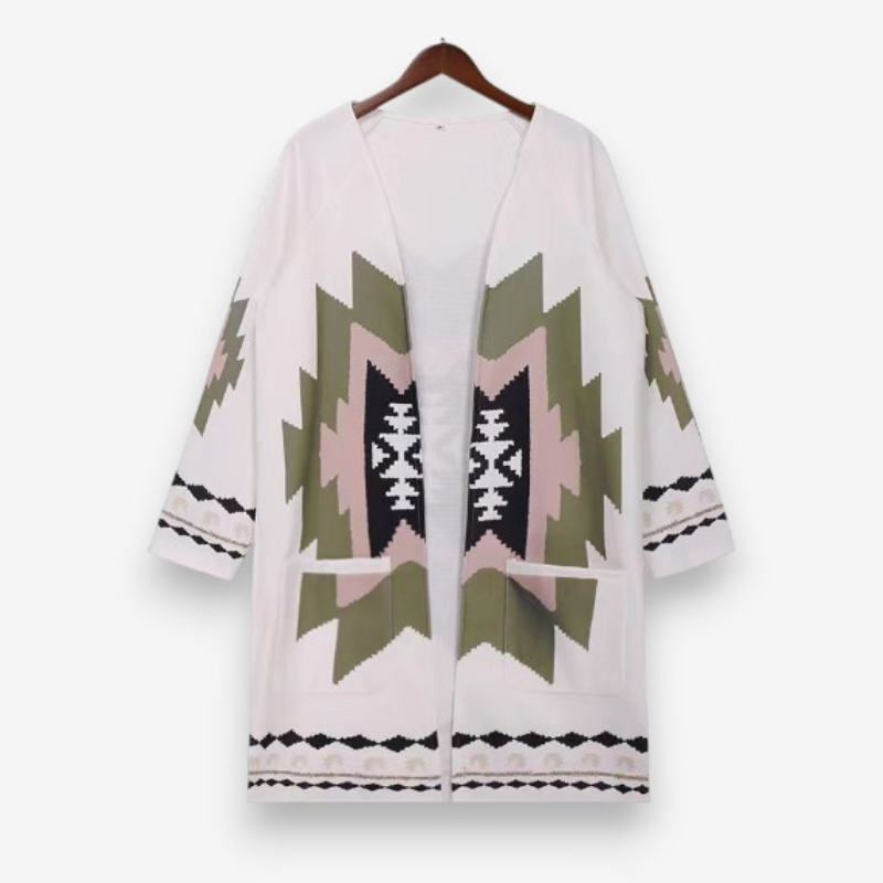 Veste Oversize Élégante à Manches Longues Imprimé Tribal