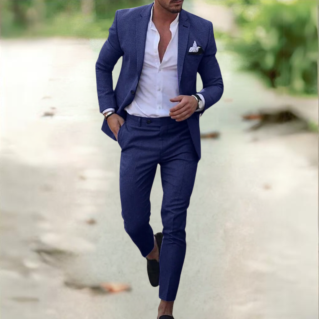 Costume Homme Noir Élégant Taille Slim avec Poche Côtelée - LuxeStyle