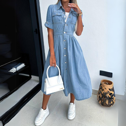Robe Jeans Féminine et Confortable pour Femme Midi