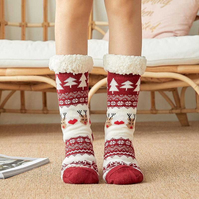 Chaussettes Gris Chauffantes avec Doublure Peluche