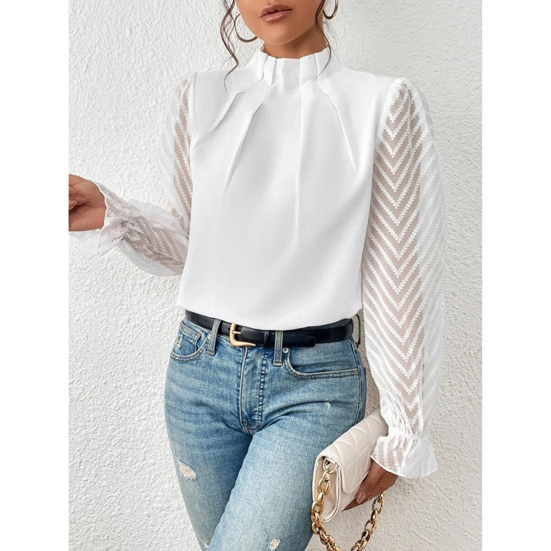 Blouse Élégante Col Montant Manches Longues