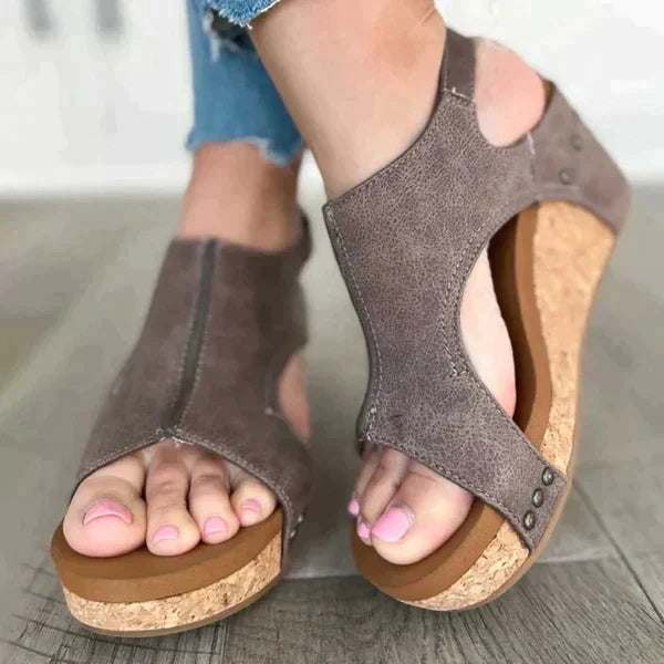 Sandales Plates-Formes Femmes en Cuir Miel