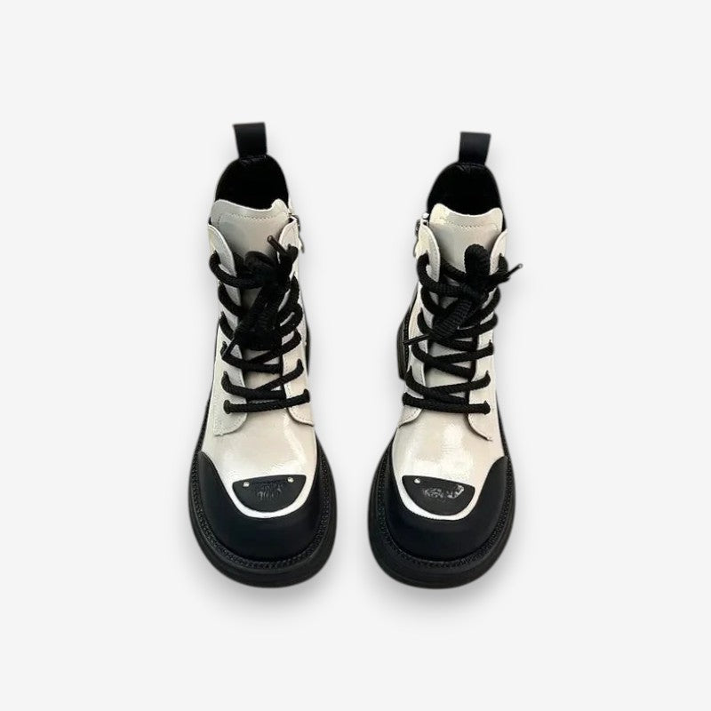 Bottes Femmes à Talon Bloc Lacets Décontractées
