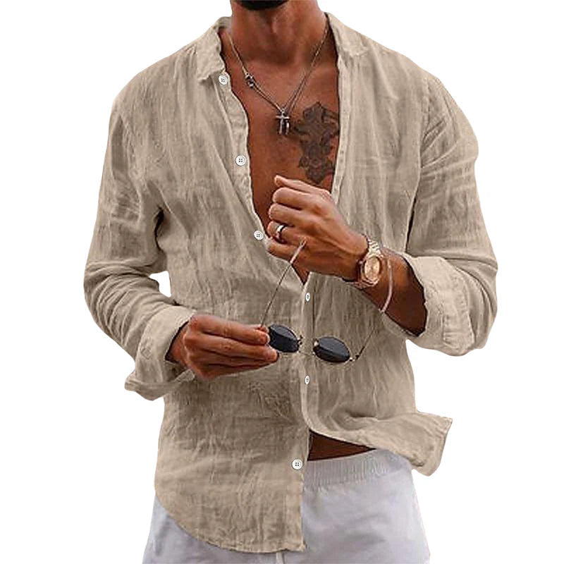 Chemise Homme Lin Fresh Élégante Manches Longues