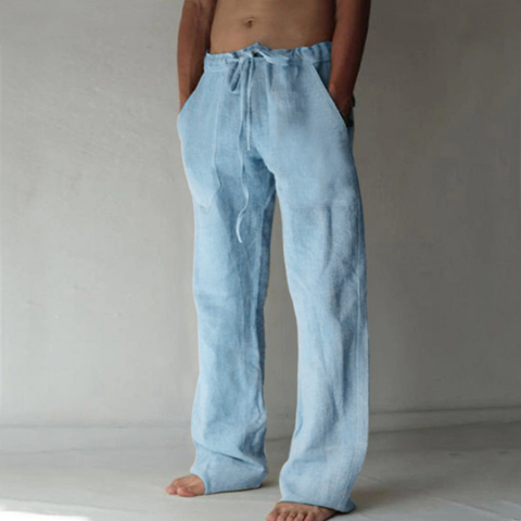 Pantalon Homme Lin Élégant Taille Grande