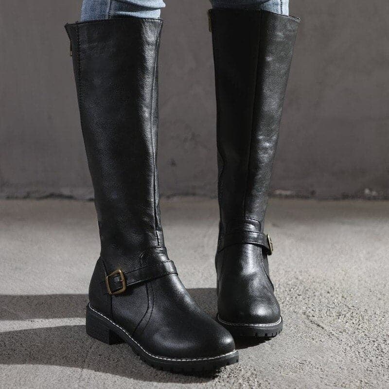 Bottes Femmes Hautes Talon Plat Confort & Bout Arrondi Chic