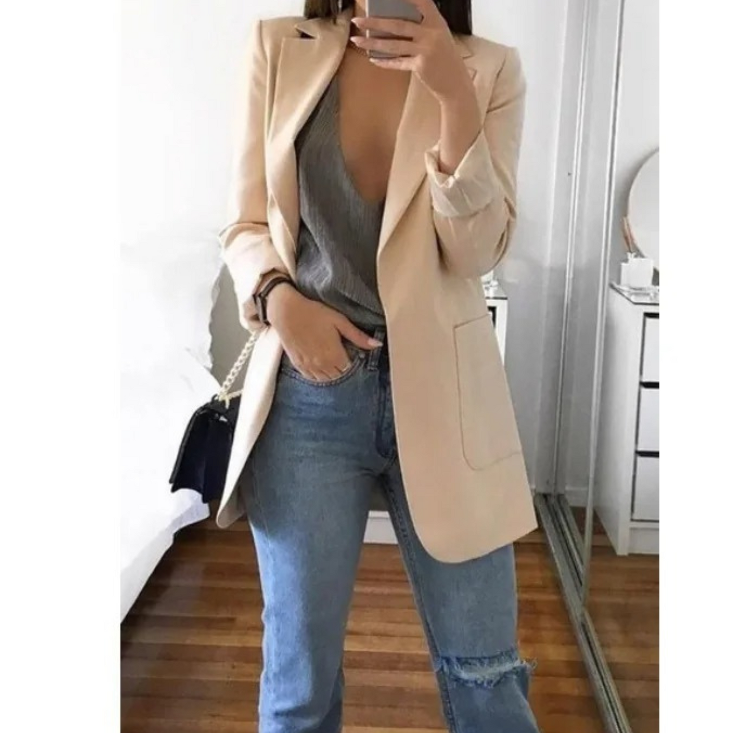 Veste Femme Bleu Ciel Décontractée à Manches Longues